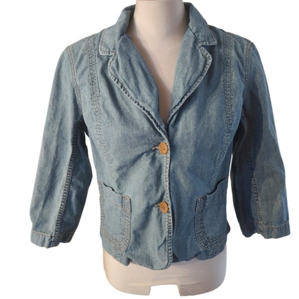 Y2k Jacob Connexion Denim‎ Jean Blazer Jacket 34 Sleeve Light Wash Large